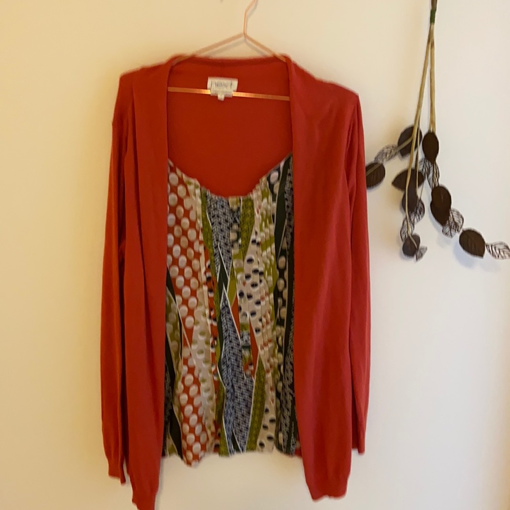 Cardigan with faux attached shirt